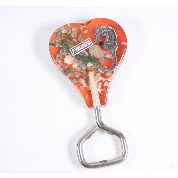 Vintage red heart lucite soda bottle opener P. Vallarta Mexico tourist barwares, - Picture 1 of 10
